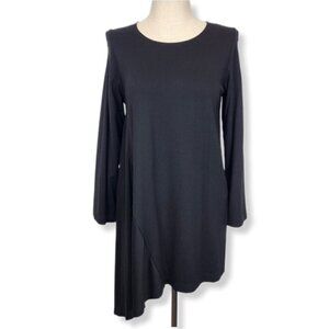 Bryn Walker Asymmetric Hem Dress Womens S Black Long Sleeve Scoop Neck A-Line